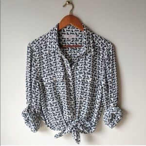 LOFT Bunny Rabbit Button Up Top Long Sleeve